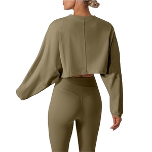 Pull à encolure ronde extensible pour les vêtements de course à pied chemise à manches courtes Sport décontracté hauts lâche solide vêtements de jogging - Product Image 2