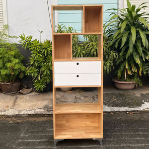 Rubberwood <b>Bookshelf</b> with Iron Base KS68155 Standing Type for Living Room Installation - Product Image 3