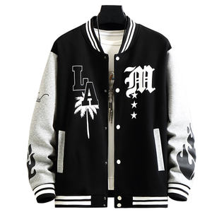 2024-25 Chaqueta con letras en blanco de alta calidad con logotipo personalizado Chaqueta universitaria de LICRA con manga de cuero PU Chaqueta universitaria en blanco para hombre - Product Image 1