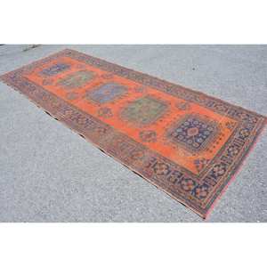 พรมตุรกีวินเทจคลาสสิกสีแดงสีฟ้า4.6x11.7ฟุตพื้นที่ขนาดใหญ่ทำด้วยผ้าขนสัตว์เย็บปะติดปะต่อกันทำจากยางสำหรับวัยรุ่นสี่เหลี่ยมผืนผ้าห้องโถงพรมห้องนามธรรม - Product Image 4