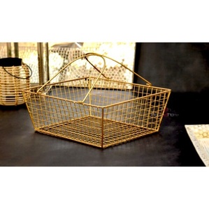 Metal Wire Kitchen <b>Storage</b> Picnic <b>Basket</b> With Gold Plating Rectangle Shape Unique Design <b>Large</b> Size <b>Basket</b> for Living Room - Product Image 1