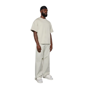 2025 moda logotipo personalizado camiseta en blanco gota hombro peso pesado de gran tamaño algodón grueso Para hombre cuello simulado Boxy recortado camisetas - Product Image 4