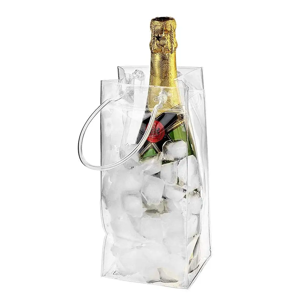 Di alta qualità portabottiglie di plastica portatile a tenuta trasparente in Pvc borsa per il ghiaccio pieghevole trasparente per vino
