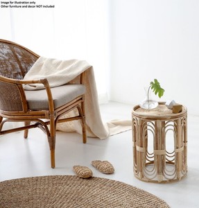 Mesa auxiliar cilíndrica de mimbre natural hecha a mano, muebles de café con acento geométrico para interiores de casas bohemias - Product Image 3