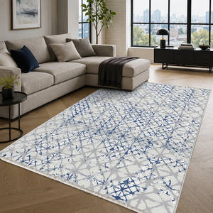 Tapis lavable géométrique bleu indigo Netline Home Moonlit Linework - Product Image 4