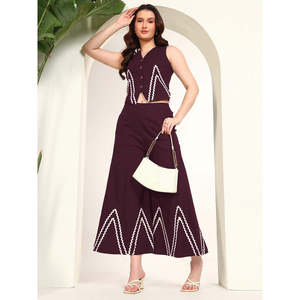 Deebaco Women's 2 Piece <b>Knitted</b> <b>Set</b> V-Neck Sleeveless Geometric Waistcoat and Ankle Length Pant Casual Spring Summer Co-Ord <b>Set</b> - Product Image 1