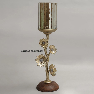 Best Leafy Design Available High Quality Metal and Glass Candle <b>Holder</b> Shiny <b>Gold</b> Color For Home Hotel Interiors or Events - Product Image 2