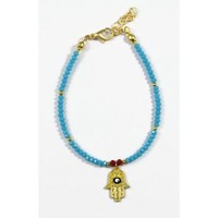 Bracelet perlé Hamsa Evil Eye (Bracelet de mode), bleu, rouge, rose, vert, bijoux de mode, réglable, main de Fatima