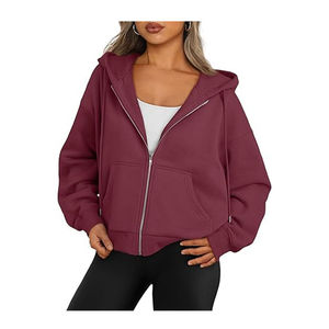 Haute qualité femmes hiver sweat à capuche zippé avant personnalisable élégant Streetwear Design couleur unie en gros nouvelle Collection - Product Image 5