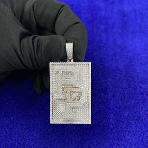 Luxury Iced Out Moissanite Rectangular <b>Initial</b> <b>Pendant</b> with Geometric Letter Design in White Gold Hip Hop Jewelry - Product Image 4