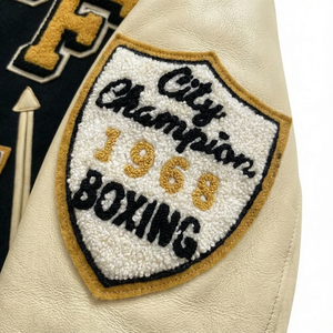 Chaqueta Universitaria de Peso Pesado, Cuerpo de Lana, Mangas de Cuero, Chaqueta Bomber con Letras Bordadas, Chaqueta de Béisbol Universitaria para Hombre - Product Image 2