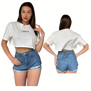Camisa blanca minimalista para mujer ropa de dormir ropa deportiva Camiseta de algodón Croptop ajuste holgado estilo extragrande venta al por mayor directo de fábrica - Product Image 1