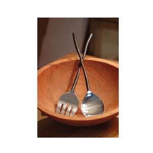Fourchette cuillère à salade en acier pour ustensiles de cuisine et restaurants manche en bois pour 2 pièces avec au meilleur prix - Product Image 6