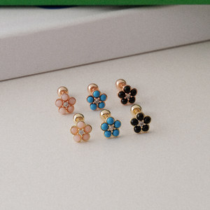 Orecchini da donna alla moda in oro 14k Fine per festa simpatici orecchini 3 colori fiore zirconi Piercing cubici regali all'ingrosso K-gioielli - Product Image 3