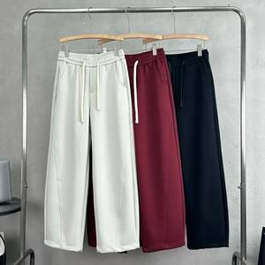 Pantalon sarouel rayé quatre saisons pour homme Pantalon crayon respirant en coton et lin Fermeture à boucle à disque Bloomers décontractés élastiques mi - Product Image 1