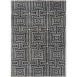 Tapis géométrique gris et noir Adrift, tufté à la main en laine et viscose, épaisseur 10 mm, motif abstrait rayé rectangulaire pour la maison et le couloir, modèle Tnq-22 - Product Image 1