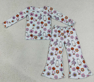 Conjuntos de ropa de Halloween para niñas con estampado de flores y fantasmas - Product Image 5