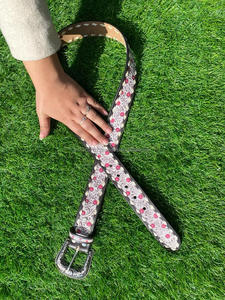 Cinturones florales pintados a mano y mecanizados a mano, cinturones unisex de cuero auténtico hechos a mano, novedad - Product Image 3