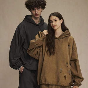 เสื้อวอร์มฝรั่งเศสเทอร์รี่ใส่ได้ทั้งชายและหญิงเสื้อสเวตเตอร์สีซีดซีดซีดซีดมีรอยขาดโอเวอร์ไซส์ - Product Image 1