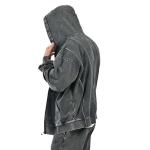 Ropa de calle 100% algodón cremallera hombres invierno ácido lavado chándal conjunto transpirable peso pesado personalizado respetuoso con el medio ambiente diseño personalizado - Product Image 6