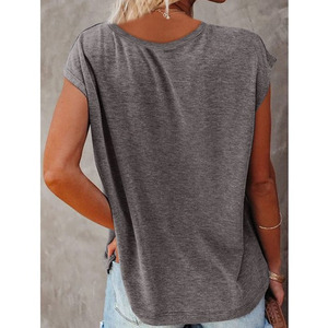 Camiseta de mujer de alta calidad 100% algodón diseñado a medida cuello redondo Camiseta Regular Color sólido impreso decoración de botones ecológicos - Product Image 3