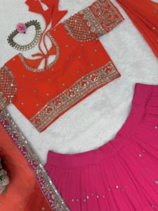 Zain Exports Micro Lehengha Talla 44, Tela Foux Gorgette con Hilo de 9mm y Lentejuelas, Choli Interior Incluido - Elegante para Bodas, Diwali y Uso Casual - Product Image 6