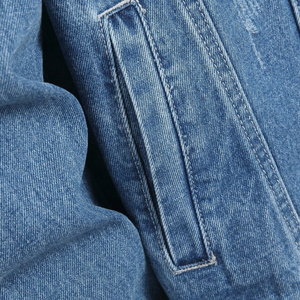 Veste en jean tissé bleu délavé pour homme, 100 % coton, boutonnée, manches longues, style décontracté, coupe classique, streetwear, vêtement d'extérieur - Product Image 5