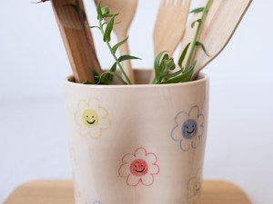 Pot à ustensiles en céramique moderne pour la cuisine |   Rangement pour cuillères et ustensiles de cuisine résistants à la chaleur |   Organisateur de comptoir - Product Image 2
