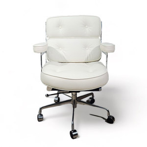 Fauteuil pivotant contemporain en cuir Nappa avec base et structure en aluminium pour atelier et visiteurs (GAK995) - Product Image 6