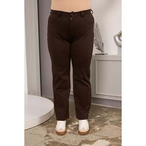 Pantalon en tricot à jambes droites taille plus, marron - Product Image 1