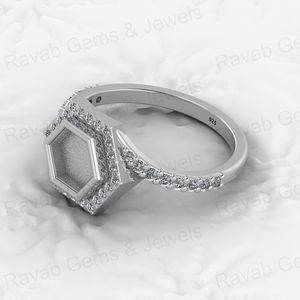 แหวน925แท้สีเงินสเตอร์ลิงทรงหกเหลี่ยมรูปทรงกึ่งติดตั้งว่างเปล่าเหมาะสำหรับใส่เถ้ากระดูกและเรซินทำงานเครื่องประดับนมแม่ - Product Image 4