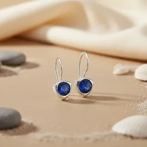 Pendientes de Plata Chapados en Oro de 925 con Zafiro Azul y Diamante, Joyería Elegante y Moderna para Compromiso y Fiesta de Mujeres - Product Image 1