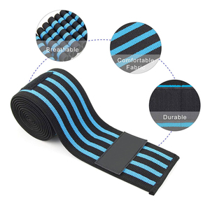 Knee Support Compression <b>Wrap</b> Blue <b>Black</b> Striped Adjustable Hook Loop Closure Unisex All Seasons Sport Protection - Product Image 3