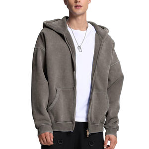 Wholesale Custom Logo Printing Cotton <b>Fleece</b> Zipper <b>Hoodies</b> for <b>Men</b> Winter Acid Wash <b>Oversized</b> High Street Premium Quality - Product Image 4