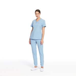 Combinaison de travail en coton 100% écologique avec logo personnalisé pour femmes, haut à manches courtes, pantalon de jogging, ensembles de blouses personnalisés, uniforme - Product Image 6