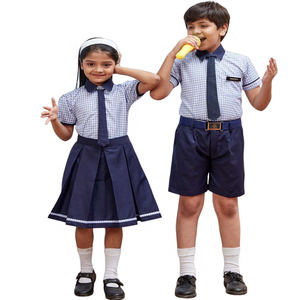Vente en gros Uniforme d'école primaire Garçons Chemise Shorts et Filles Chemise Jupe Ensemble pour Logo Personnalisé - Product Image 3