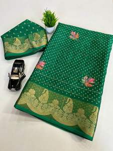 Sari en soie crépon super doux pour femmes, vêtements de fête de mariage de luxe, tissage de zari de designer, bordure Jequrd, indien - Product Image 2