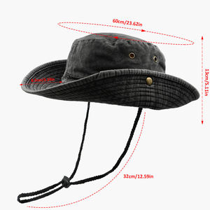 OEM Oversize Vintage Cotton Denim Bucket <b>Hat</b> Custom Safari Boonie Hunting Cap for <b>Fishing</b> with Wide Brim Rope - Product Image 3