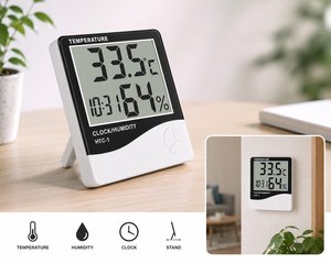 <b>Digital</b> Thermo Hygrometer LCD Display Temperature Humidity Meter with <b>Clock</b> Indoor Monitor for Home Office - Product Image 1