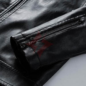 Veste en cuir unisexe respirante à fermeture éclair intégrale, design à blocs de couleur, marron, blanc et rouge, style moderne de motard, col montant - Product Image 5