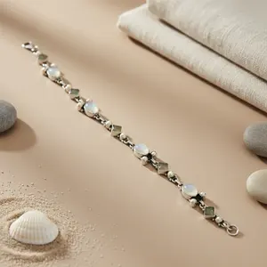 Bracelet délicat pour femme en argent 925 avec pierre de lune, plaqué rhodium, or rose, charmes en diamant et perle, style religieux, cadeau de bijoux - Product Image 1