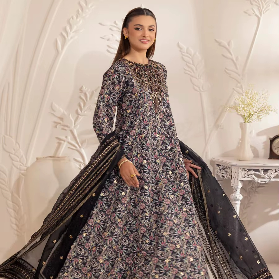 Ladies 3 Piece Dress - Embroidered Party Wear Suit
