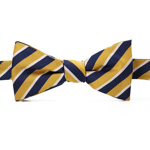 Corbatas de Moño Pre-Atadas Personalizadas para Hombre, Diseño Clásico a Rayas <span class=keywords><strong>Azul</strong></span> y Amarillo, Tejido Jacquard de Poliéster con Logotipo - Product Image 2