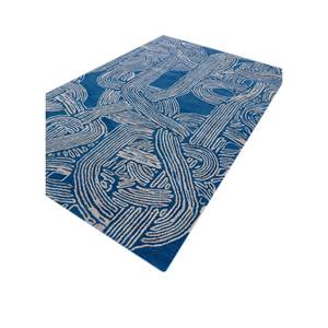 Tapis en laine et viscose bleu tufté à la main Tra-1479 - Motif abstrait pour entrée, couloir, salon - Rectangulaire 9x12 - Épaisseur 10 mm - Product Image 2
