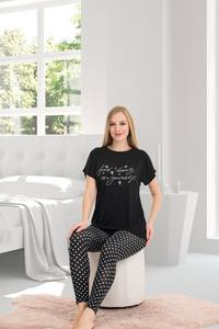 Pyjama en viscose turque doux, élégant et à motifs pour femmes, vêtements de nuit de haute qualité, textile turc respirant et confortable, ensemble de vêtements de nuit - Product Image 5