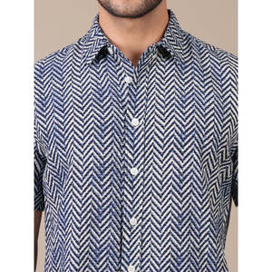 Camisa informal de algodón con estampado de espiga y manga corta para hombre de Amanush, con cuello vuelto, camisas con estampado geométrico de verano - Product Image 2