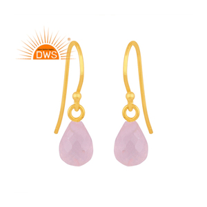 New Trendy Best Selling Sterling Silver Natural Rose Quartz Gemstone <b>Dangle</b> <b>Earring</b> Jewelry Manufacturer - Product Image 1