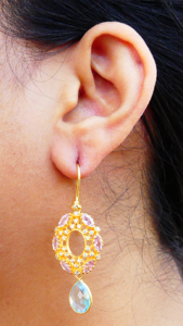 Pendiente de topacio hidro rosa, Plata de Ley 925, piedras preciosas, chapadas en oro, pareja de mujeres, boda minimalista preciosa - Product Image 6