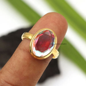 Belle Tendance 18K Plaqué Or 925 Argent Ange Aura Quartz Pierre 10x14mm Forme Ovale Éternité Vermeil Bague de Mariage pour Femme - Product Image 3