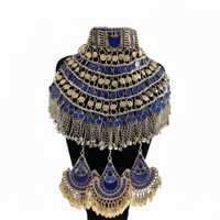 Parures de bijoux afghans traditionnels, style antique oxydé, entièrement ornées de perles et de pierres de zircon, bijoux artificiels brodés